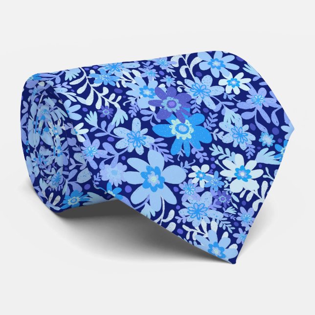 Summer Blue Daisy Blooms Neck Tie Krawatte (Gerollt)