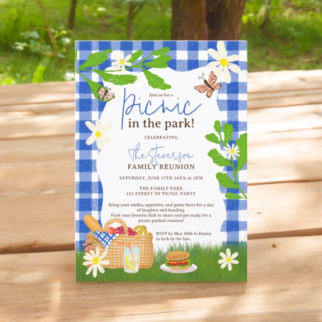 Summer blue Fun Picnic in der Parkfamilie Wiederse Einladung (Summer blue cool Fun Picnic in the park family reunion Invitation)