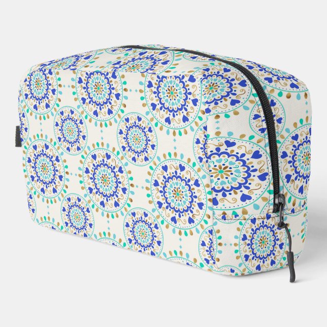 Summer Blue Gold Heart Mandala Waschbeutel (Rechte Ecke)