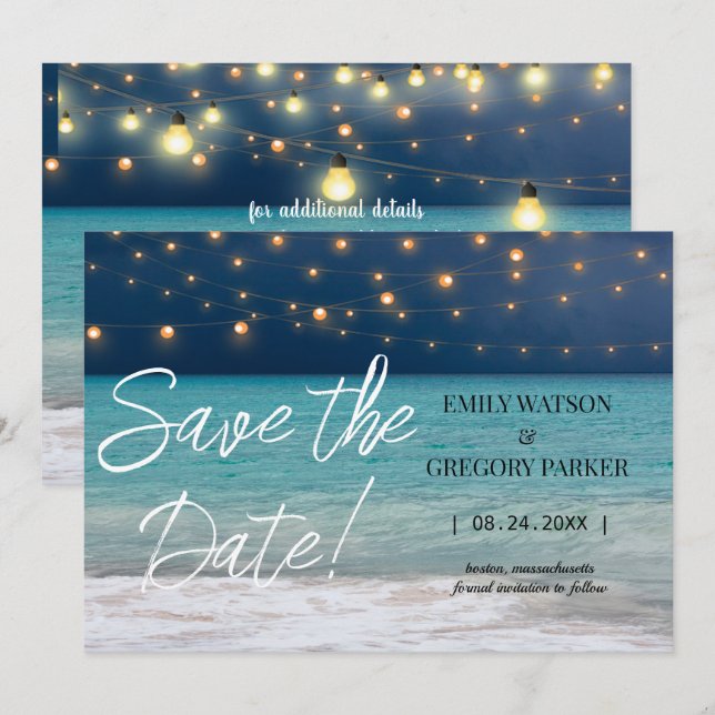 Summer Blue Ocean Beach Hochzeitseinladungen Save The Date (Vorne/Hinten)