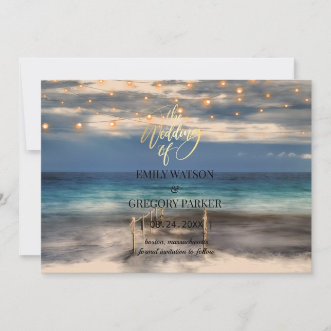 Summer Blue Ocean Beach Hochzeitseinladungen Save The Date (Vorderseite)