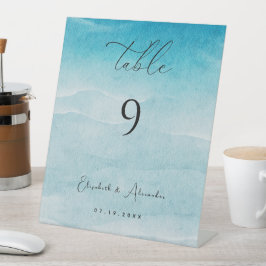 Summer Blue Ocean Beach Hochzeitszeichen der Tisch Sockelschild