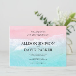 Summer Blue, Pink Ocean Beach Hochzeit Einladung
