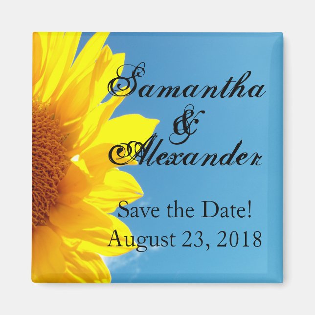 Summer Blue Sky mit gelber Sonnenblume Magnet (Vorne)