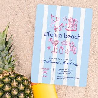 Summer Blue Stripe Beach Geburtstagsparty Einladung