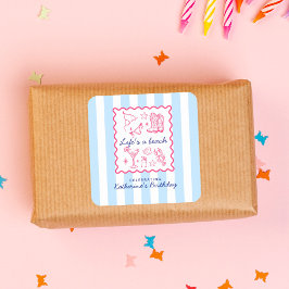 Summer Blue Stripes Life's a Beach Birthday Party Quadratischer Aufkleber