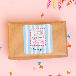 Summer Blue Stripes Life's a Beach Thank You Quadratischer Aufkleber