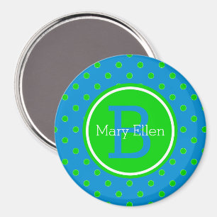 Summer Blue und Green Polka Dot Monogram Magnet