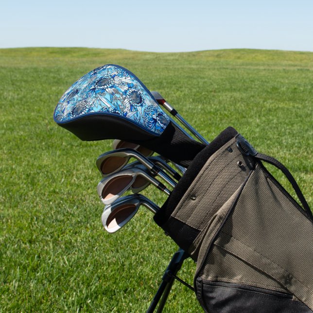 Summer Blue Waratah Florals Golf Headcover (In SItu)