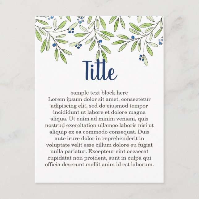 Summer Blueberry Foliage Anpassbare Beilage Card Begleitkarte (Vorderseite)
