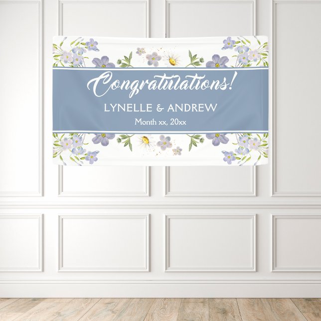 Summer Blume Blue Wedding Banner (Summer Flowers Blue Wedding Banner)