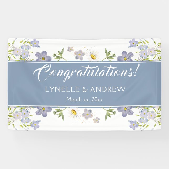 Summer Blume Blue Wedding Banner (Horizontal)