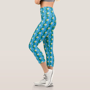 Summer Blume Bouquet auf Blue Capri Leggings