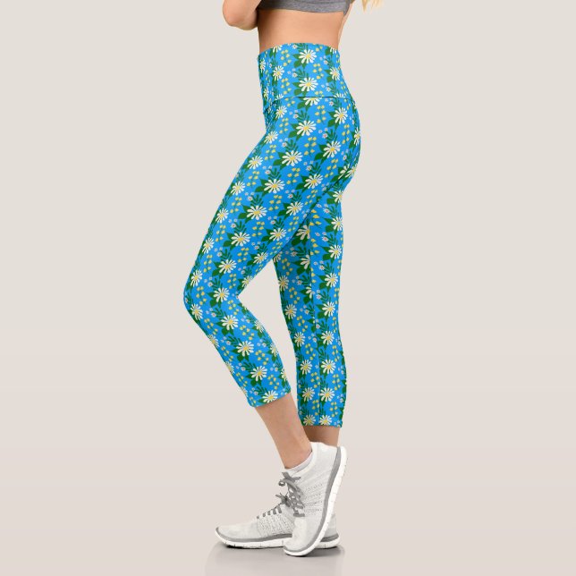 Summer Blume Bouquet auf Blue Capri Leggings (Links)