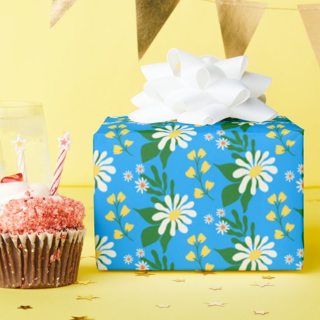 Summer Blume Bouquet auf Blue Geschenkpapier (Geburtstagsparty)