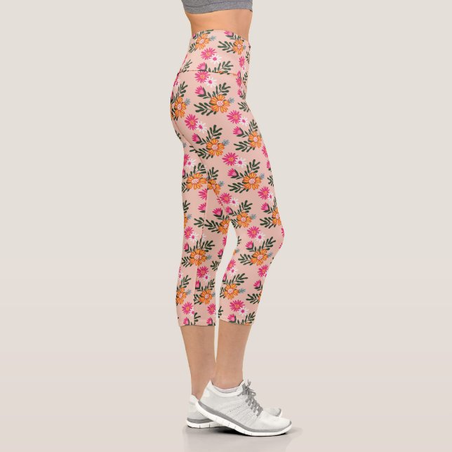 Summer Blume Bouquet auf rosa Capri Leggings (Rechts)