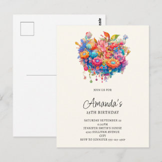 Summer Blume Bouquet Geburtstag Einladung Postkarte