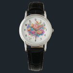 Summer Blume Bouquet Whimsical Boho Armbanduhr<br><div class="desc">Eine Uhr mit einer farbenfrohen Sammlung von Frühlings- und Sommerferien-Blume. Rosa Orange und Blau dominieren das Farbschema. Helle und mutige Blumenarrangements strahlen Glück aus. :</div>