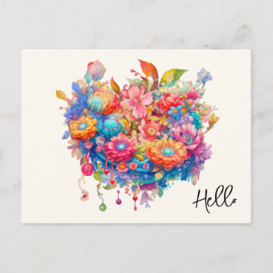 Summer Blume Bouquet Whimsical Boho Hello Postkarte