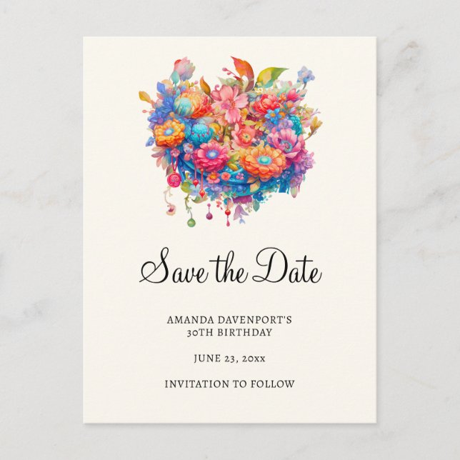 Summer Blume Bouquet Whimsical Boho Save the Date Einladungspostkarte (Vorderseite)