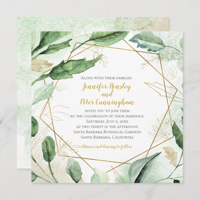 Summer Blush Blätter und geometrische Hochzeiten Einladung (Vorne/Hinten)
