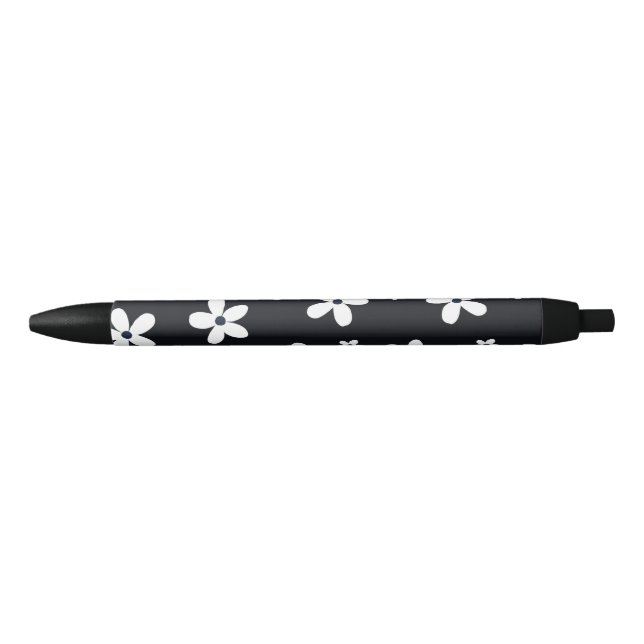 Summer Boho Black White Daisy Flowers Kugelschreiber (Vorderseite)