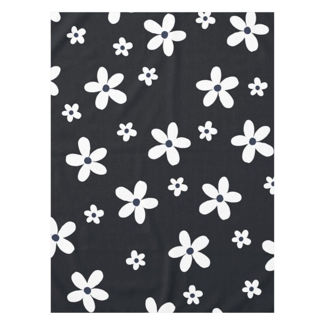 Summer Boho Black White Daisy Flowers Tischdecke (Vorderseite)