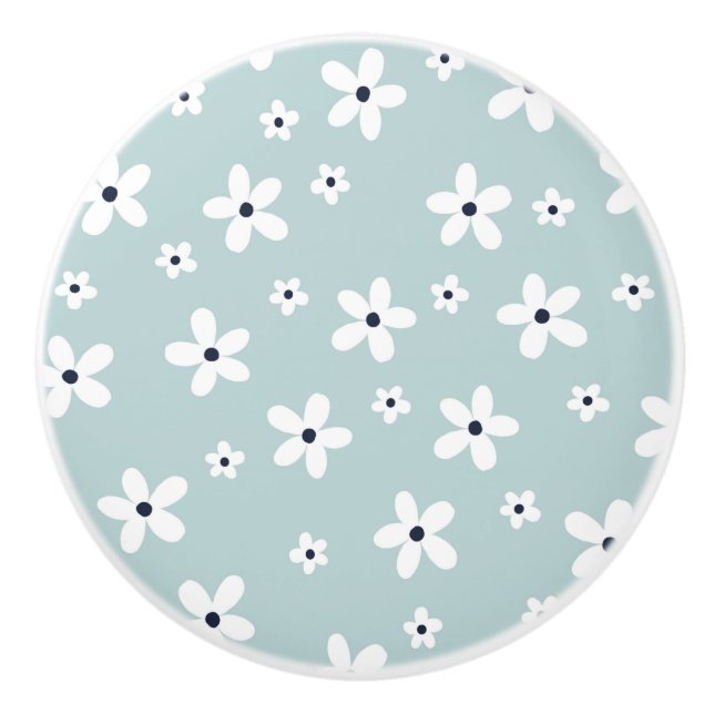 Summer Boho Blue White Daisy Blume Keramikknauf (Vorderseite)
