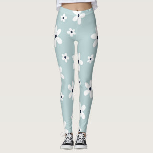 Summer Boho Blue White Daisy Blume Leggings