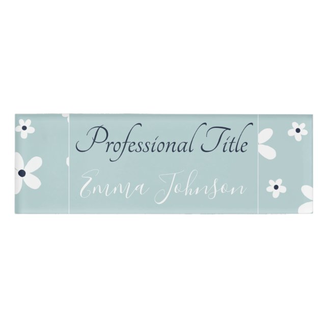 Summer Boho Blue White Daisy Blume Namenschild (Vorderseite)