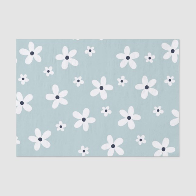 Summer Boho Blue White Daisy Blume Seidenpapier (Vorderseite)