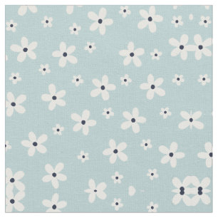 Summer Boho Blue White Daisy Blume Stoff