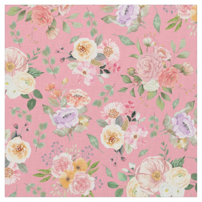 Summer Boho Floral auf Rose Pink Stoff (Nahaufnahme)