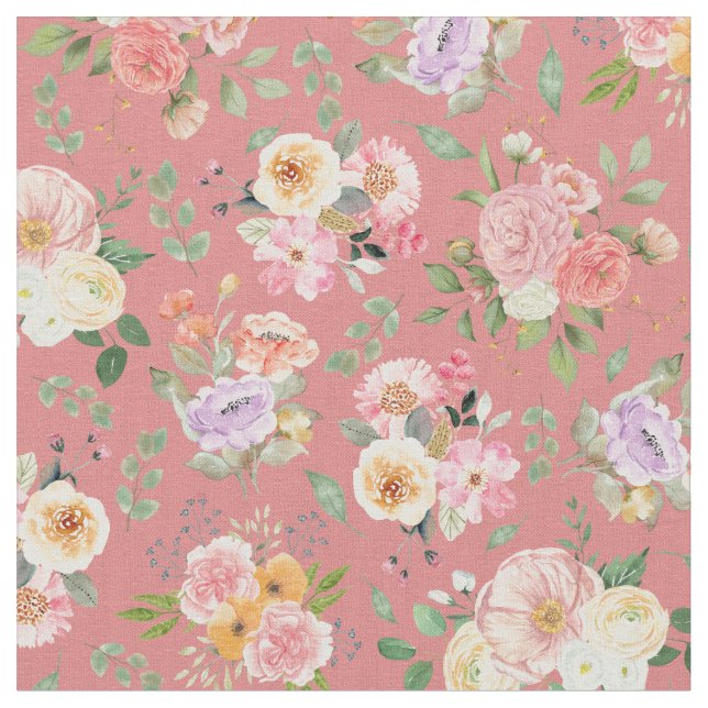 Summer Boho Floral auf Tulip Pink Stoff (Nahaufnahme)
