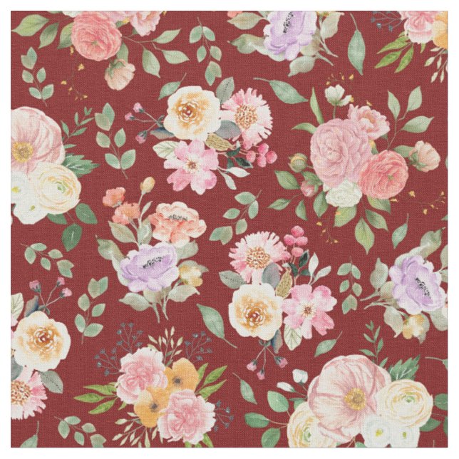 Summer Boho Floral on Barn Red Stoff (Nahaufnahme)