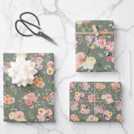 Summer Boho Floral on Gray Geschenkpapier Set