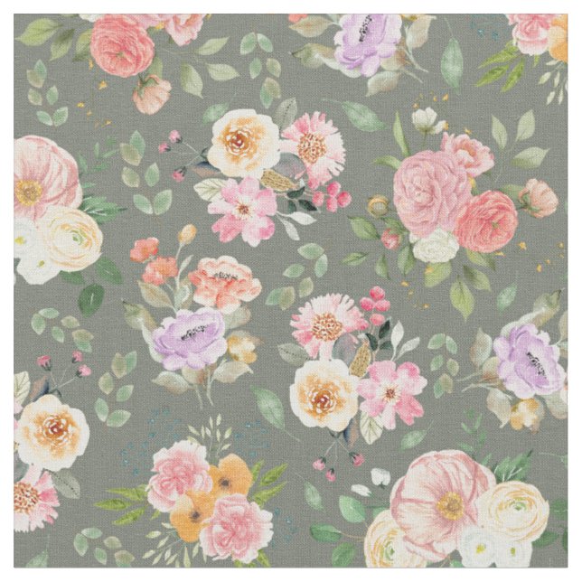 Summer Boho Floral on Gray Stoff (Nahaufnahme)