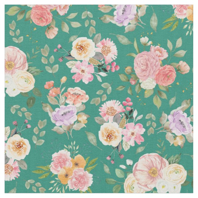 Summer Boho Floral on Tropical Green Stoff (Nahaufnahme)