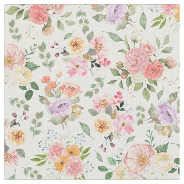 Summer Boho Floral on White Stoff (Nahaufnahme)