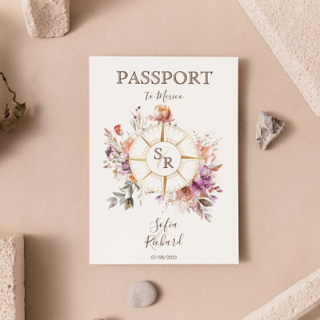 Summer Boho Hochzeit in Urlaubsort Passport Einladung (Von Creator hochgeladen)