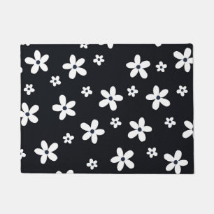 Summer Boho Schwarz-weiß Daisy Blume Fußmatte