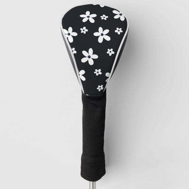 Summer Boho Schwarz-weiß Daisy Blume Golf Headcover (Vorderseite)