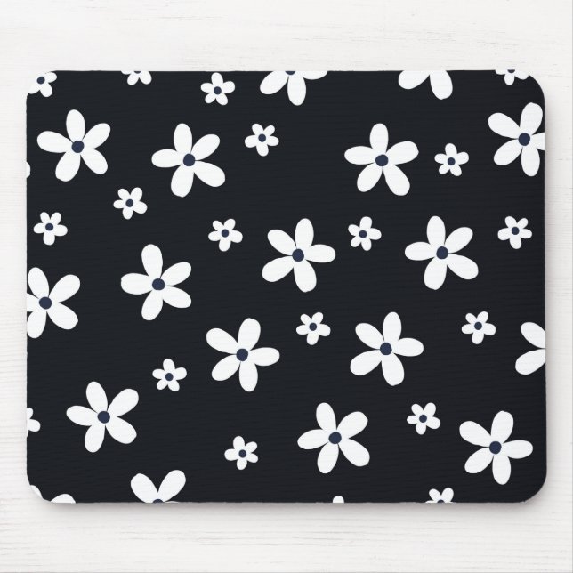 Summer Boho Schwarz-weiß Daisy Blume Mousepad (Vorne)