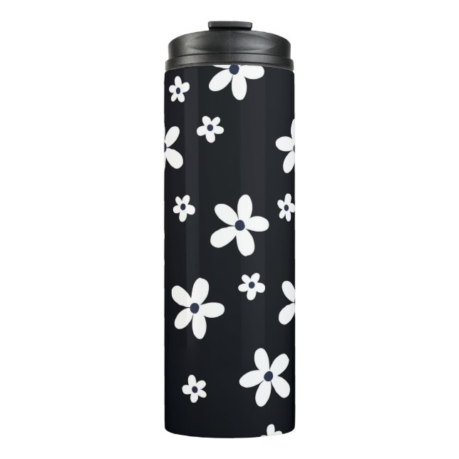 Summer Boho Schwarz-weiß Daisy Blume Thermosbecher (Vorderseite)