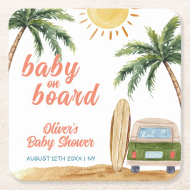 Summer Boho Surf Beach Van Baby Dusche Rechteckiger Pappuntersetzer