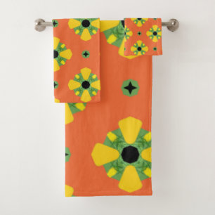 Summer Bright Orange Yellow Green Diamond Pattern Badhandtuch Set