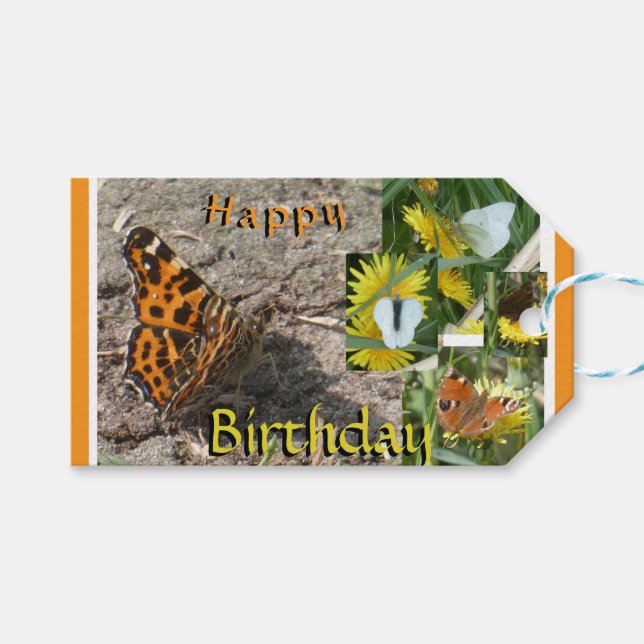 Summer Butterflies Collage Geburtstagsgeschenk-Tag Geschenkanhänger (Vorderseite (Horizontal))