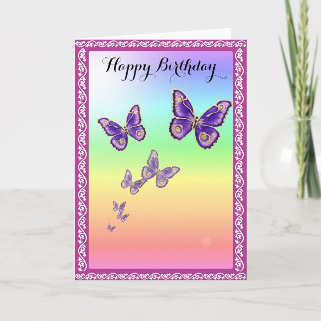 Summer Butterflies.Happy Birthday Karte (Vorderseite)