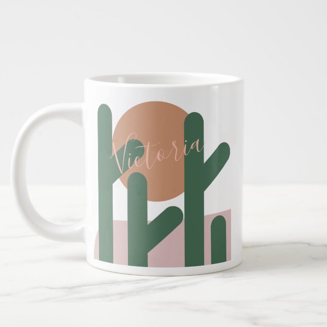 Summer Cactus Desert Sunset Name Tasse (Links)