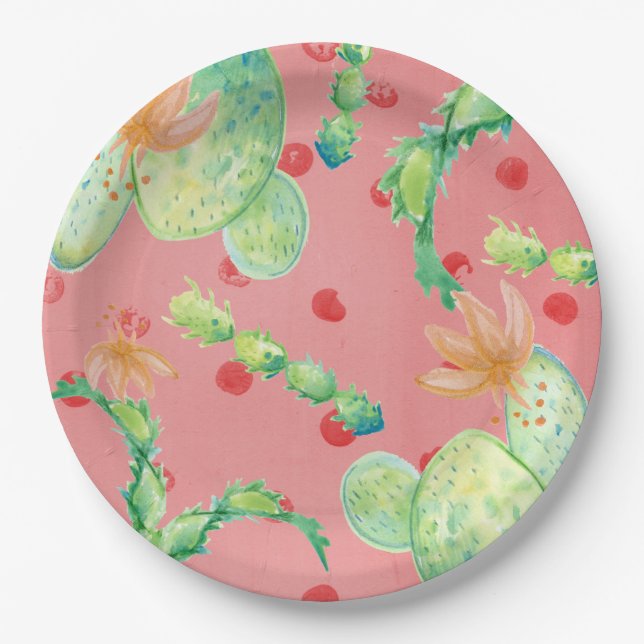 Summer Cactus Pink Paper Plate Pappteller (Vorderseite)